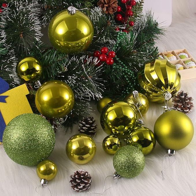 Lime Green 1.6" Small Christmas Balls Christmas Tree Decoration Ornaments Shatterproof Hanging Balls for Birthday Halloween Holiday Wedding Decorations Set of 36pcs