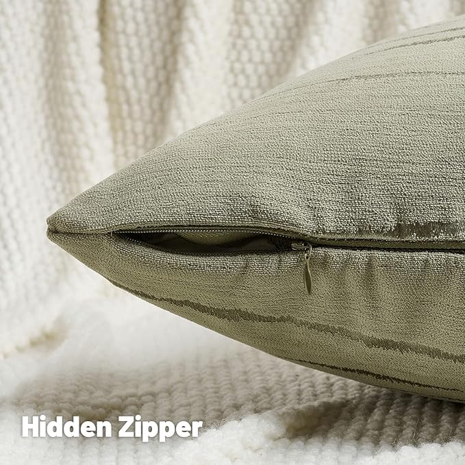 HAUSSY Olive Green Throw Pillow Covers 26x26 Inch Set of 2, Boho Embossed Striped Textured Decorative Pillowcases Soft Chenille Cushion Cases, Modern Home Decor for Couch Bed Living Room