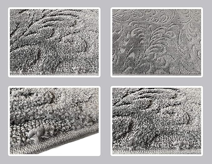 Custom Cut Hallway Runner Rug, Slip Resistant, 26 Inch Wide X Your Choice of Length, Floral Anthracite, 26 Inch X 16 feet