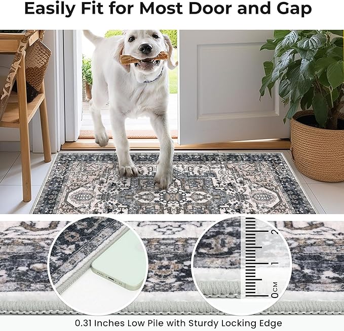 KOZYFLY Runners for Hallways 3x16 Ft Extra Long Washable Faux Wool Thin Hallway Rug Printed Carpet for Entryway Bedroom Staircase Kitchen Laundry Room Floor Decor, Black/Taupe/Beige