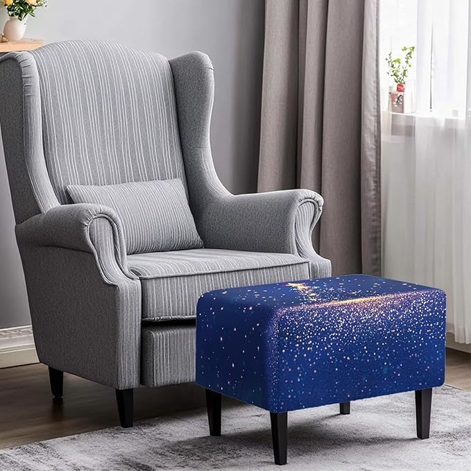 Blue Christmas Tree Ottoman Cover Rectangular Ultra Soft Stretch Ottoman Slipcover Easy Install Rectangle Storage Footstool Covers Furniture Protector for Living Room Decor Size S