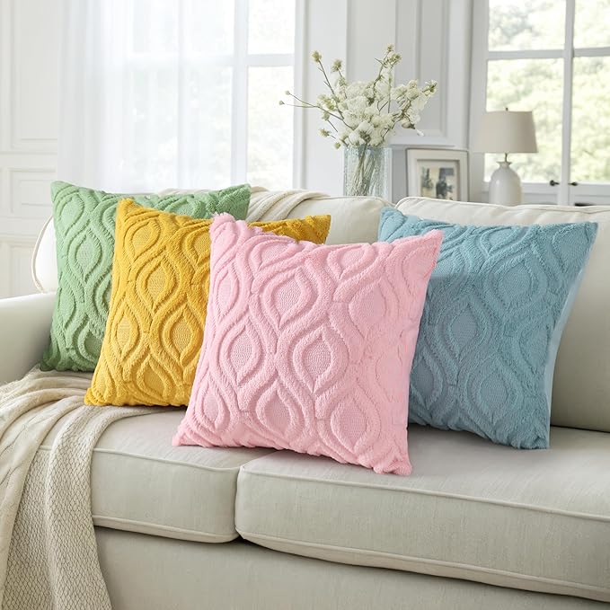 decorUhome Throw Pillow Covers 22x22 Inch Set of 2, Soft Plush Faux Wool Aqua Solid Couch Pillow Covers, Accent Farmhouse Neutral Square Pillow Cases for Sofa Bed Living Room