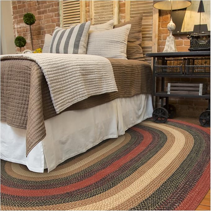 Homespice Highland Jute Braided Rug 8x10' - Multicolor Oval Area Rug for Dining Room and Living Room, Country Decor