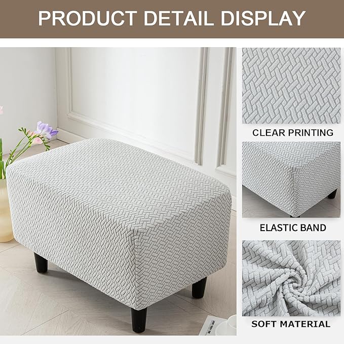 Eco-Ancheng Ottoman Cover Stretch Rectangle Footrest Stool Slipcover Ottoman Bench Covers Footstool Protector Covers Storage Ottoman Slipcovers for Foot Stool with Nonslip Elastic Bottom,02