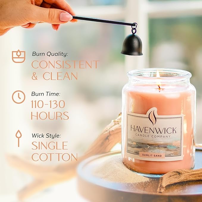 Havenwick Sunlit Sand Soy Blend 22-oz Large Jar Candle, Long Lasting 110-130 Hour Burn Time with Single Cotton Wick, Relaxing Scented Candles for New Home Gift & Housewarming Parties