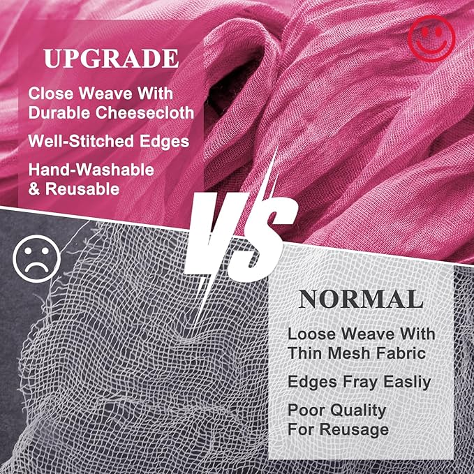 Wokceer Cheesecloth Table Runner 12Pack 10FT Deep Pink Boho Gauze Cheese Cloth Table Runner for Party Long Rustic Sheer Table Runners for Baby Bridal Shower Wedding Easter Table Decor
