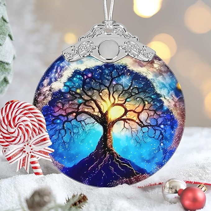Tree of Life Ornament, 3" Stained Glass Christmas Decor, Christmas Ornaments, Christmas Tree Ornaments, Tree of Life Decor Gift, Unique Gift Idea, Perfect for Holiday Party, Window, Tree, Home Decor