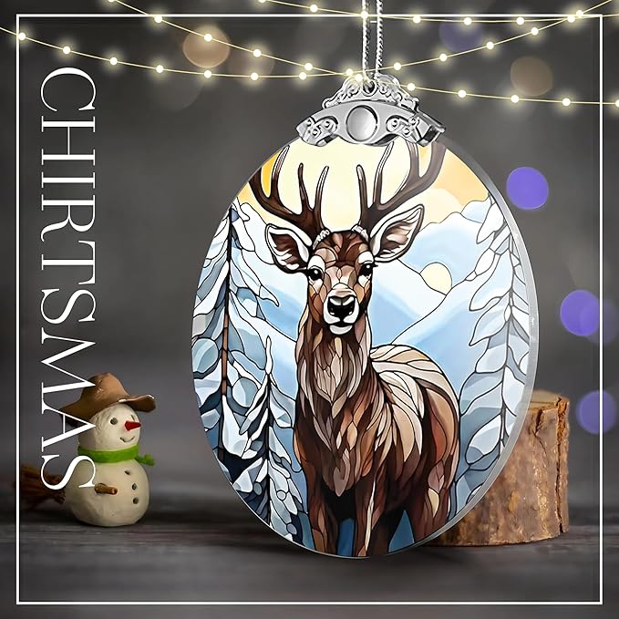 Deer Ornament 2025 – Stained Glass Effection Acrylic Hanging Decor, Holiday Keepsake, Deer Ornaments for Christmas Tree, Christmas Ornament, Ornaments for Tree, Gift for Wildlife Lovers