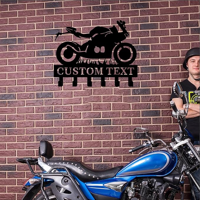 Personalized Motorcycle Key Holder for Wall Custom Family Name Metal Key Rack Key Hooks for Wall Key Rack Coat Hooks Personalized Gifts for Dad Garage