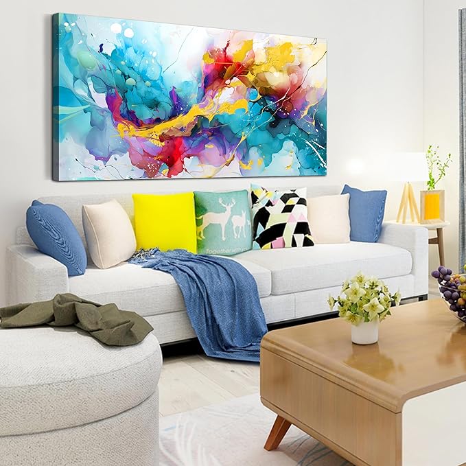 Abstract Canvas Wall-Art for Living Room - Colorful Wall Art Bedroom Office Artwork Wall Decor Ready to Hang Size 24" x 48"