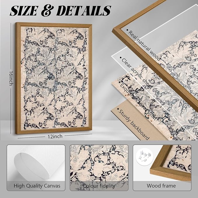 Vintage Botanical Wall Art Prints Set of 2 Antique Sketch Wall Art Decor Neutral Flower Canvas Wall Art Floral Pictures Farmhouse Painting Vintage Floral Artwork for Room Bedroom 12x16 Inch Framed