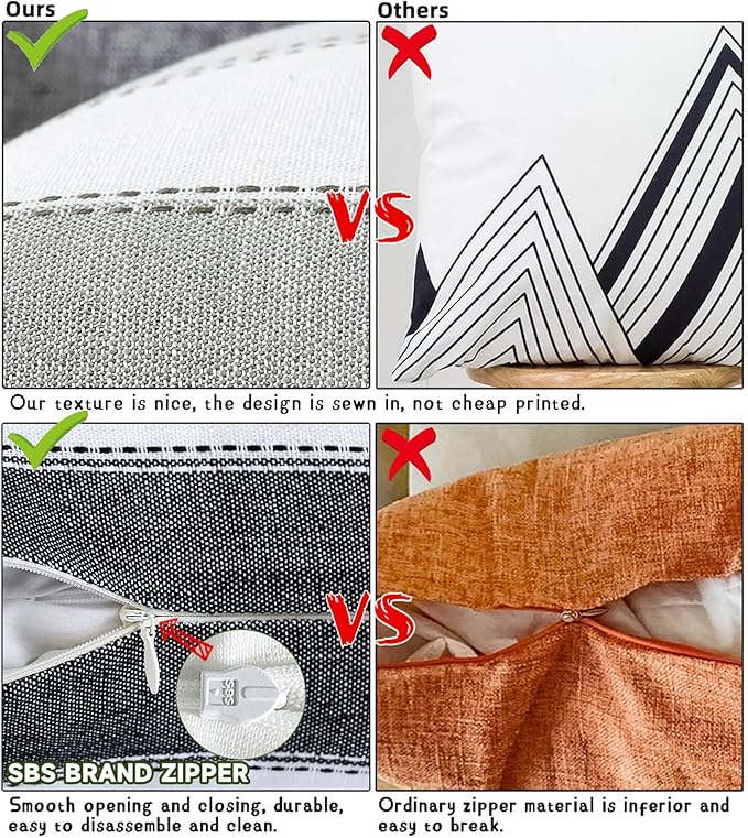 AmHoo Pack of 2 Farmhouse Stripe Check Throw Pillow Covers Set Case Cotton Linen Decorative Pillowcases Cushion Cover for Couch Bench Sofa 12x20Inch Black
