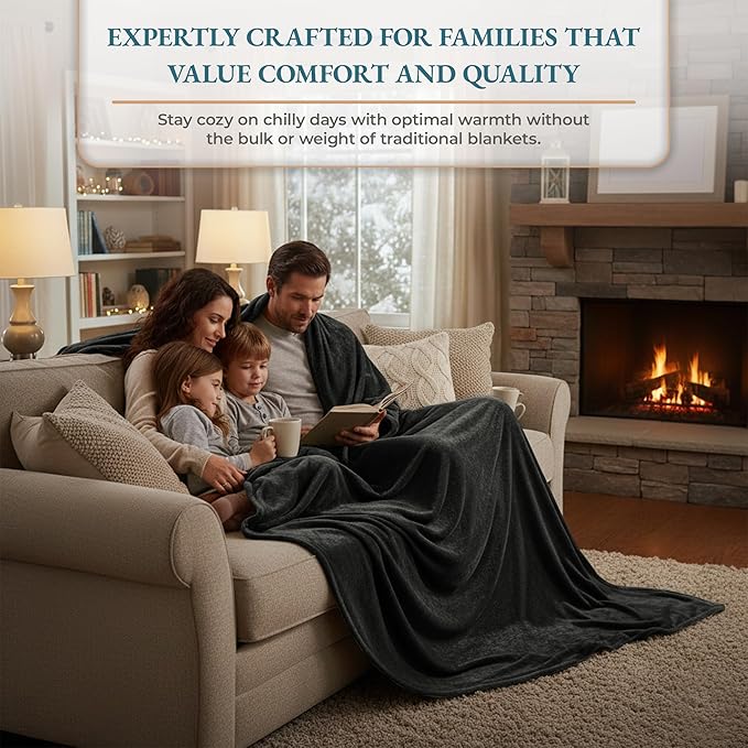 Casa Platino King Blanket – Black Fleece Throw 108x90 for Bed, Couch or Guest Room – Lightweight & Cozy Flannel Blanket – All Season Use