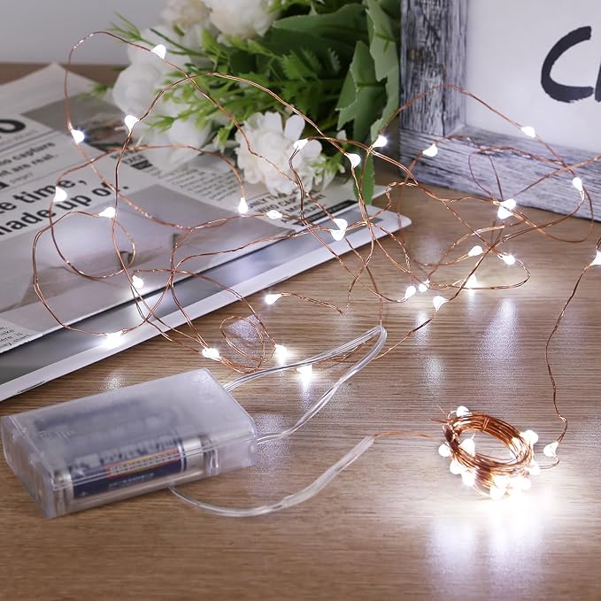 Sanniu Fairy Lights Battery Operated, 8 Packs Mini Battery Powered Copper Wire Starry String Lights for Christmas,Bedroom, Parties,Wedding,Indoor,Home Decoration (5m/16ft Cool White)