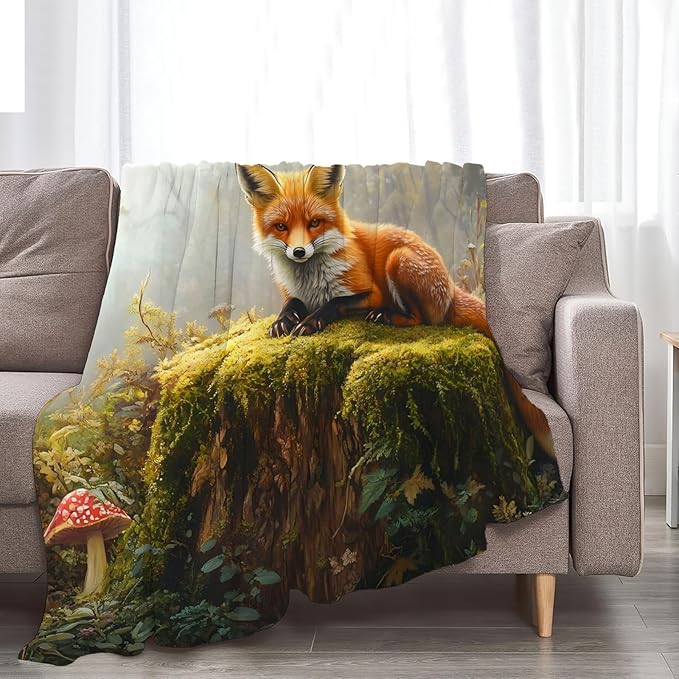 Tijuboni Fox Throw Blanket Fox Gifts for Girls Boys Women Men Kids Adults Soft Flannel Fleece Blanket for Couch Sofa Bed Home Decor 50"x60"