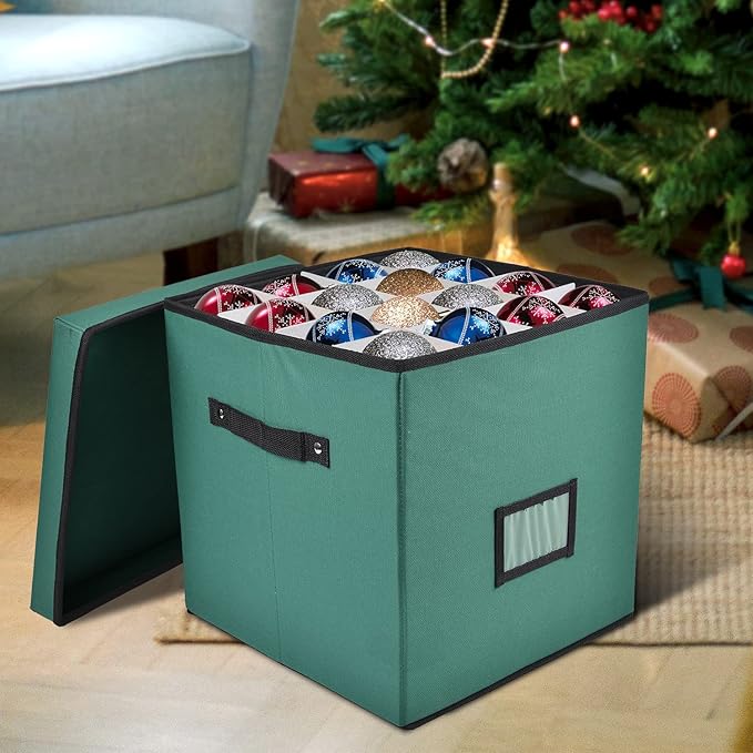 Holiday Cheer Premium Christmas Ornament Storage with 4 Tray – Christmas Storage Container with Dividers Perfect for Holiday Decorations– Fits 64 Holiday Ornaments – Tear-Proof Fabric