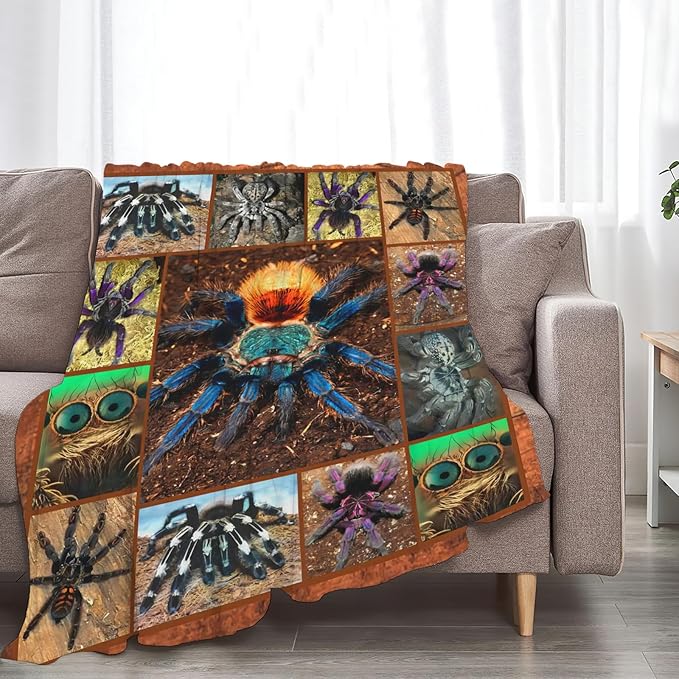 Tijuboni Tarantula Spider Throw Blanket Spider Gifts for Boys Men Girls Women Kids Adults Soft Flannel Fleece Blanket for Couch Sofa Bed Home Decor 50"x60"