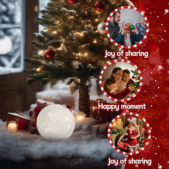 10" Large Christmas Balls Christmas Tree Decoration Ornaments Shatterproof Glitter Christmas Hanging Balls for Christmas Tree Party Wedding Indoor Outdoor Holiday Decoration(White, 10inch-1pcs)