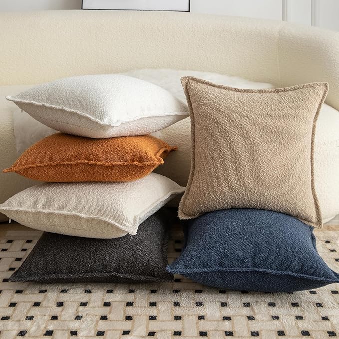 MANDIOO Pack of 2 Decorative Throw Pillow Covers Accent Solid Woven Textured Cushion Covers Pillow Cases Bedroom Living Room Sofa Home 18 x 18 Inch Cream White