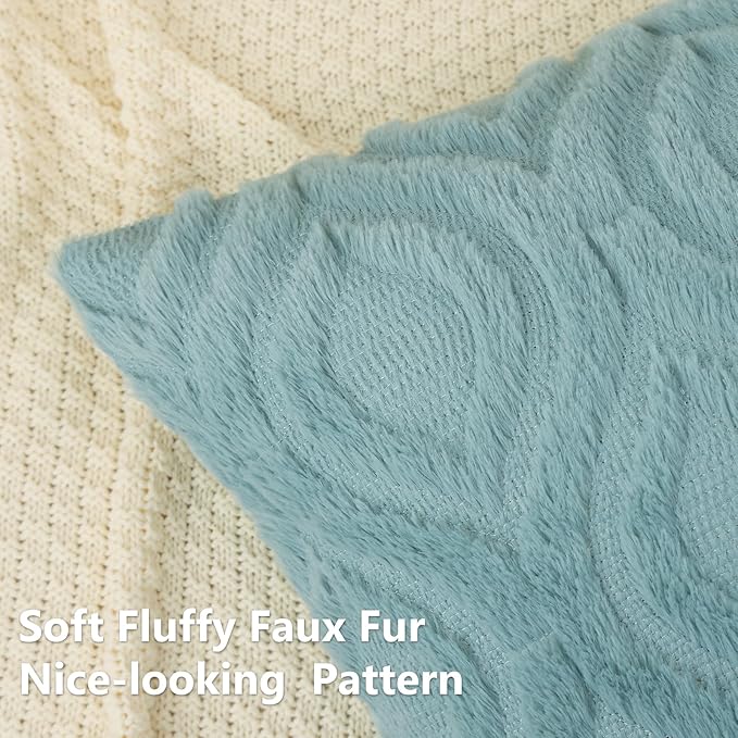 decorUhome Throw Pillow Covers 24x24 Inch Set of 2, Soft Plush Faux Wool Aqua Solid Couch Pillow Covers, Accent Farmhouse Neutral Square Pillow Cases for Sofa Bed Living Room