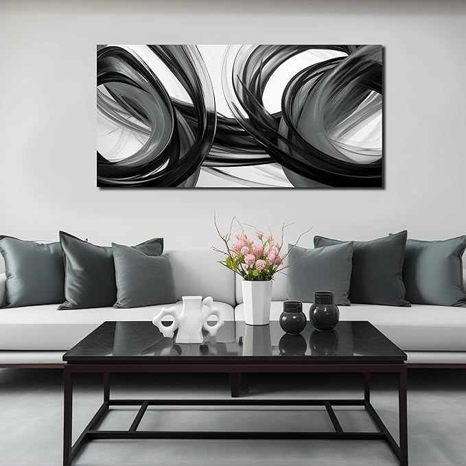 Large Abstract Canvas Wall Art for Living Room Black White and Gray Wall Decor for Bedroom Minimalist Wall Decoration Ready to Hang 29 x 58 Inch