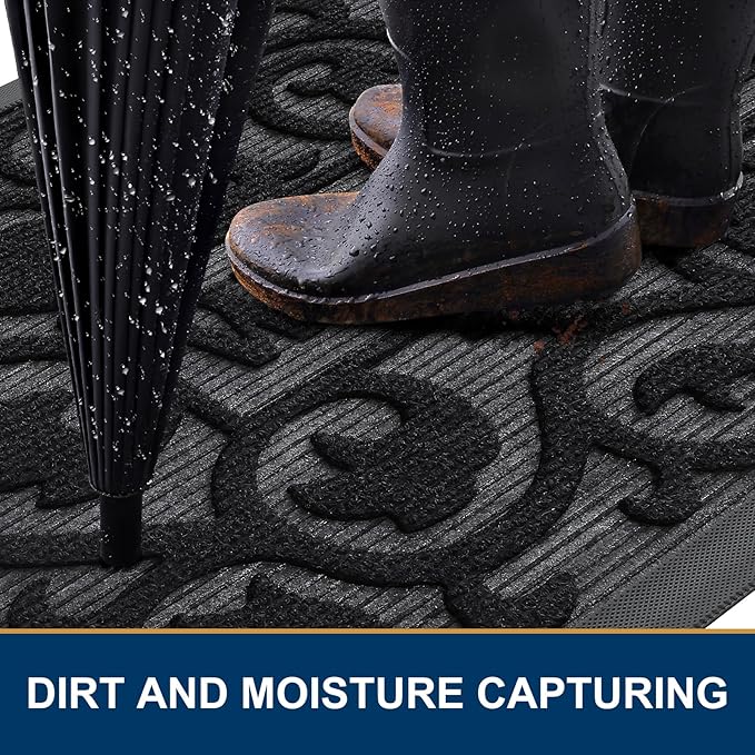 Smiry Welcome Door Mat Outside Entrance, Heavy Duty Trap Dirt and Moisture Easy Clean Low Profile Patio Porch Indoor Outdoor Front Doormat for Entry, 47x32 Inch, Black