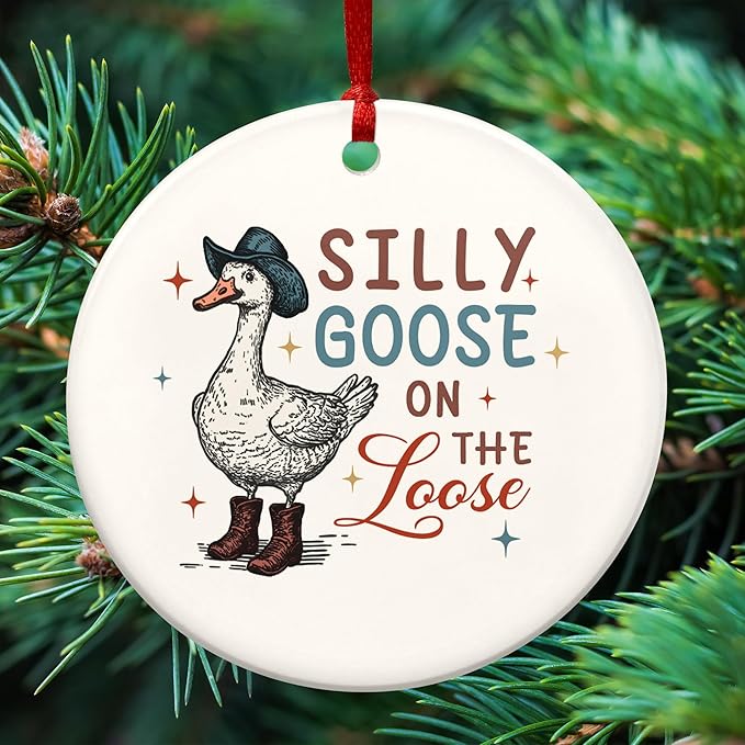 TEEZWONDER Christmas Funny Gifts for Women - Ceramic Christmas Ornaments 2025 for Xmas Decorations - Silly Goose Gifts for Mom Sister Friends, White Elephant Gift for Adults, Stocking Stuffers