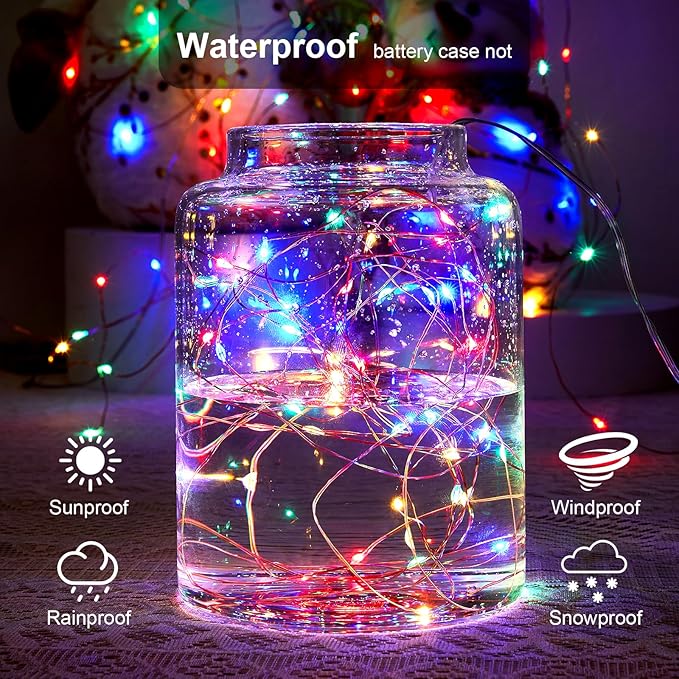 2 Pack 16.4ft Battery Operated String Lights with Timer, Multi Color with Synchronized Twinkle Mode, Fairy Lights Battery Powered, 50 LED, Idea for Christmas Bedroom Party Wedding