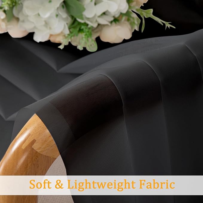 Gwine Black Sheer Curtains for Living Room 45 inches Long, Short Voile Light Filtering Window Treatments Sheer Curtains for Bedroom, Half Window Drapes with Rod Pocket, Each 42" Wx45 L