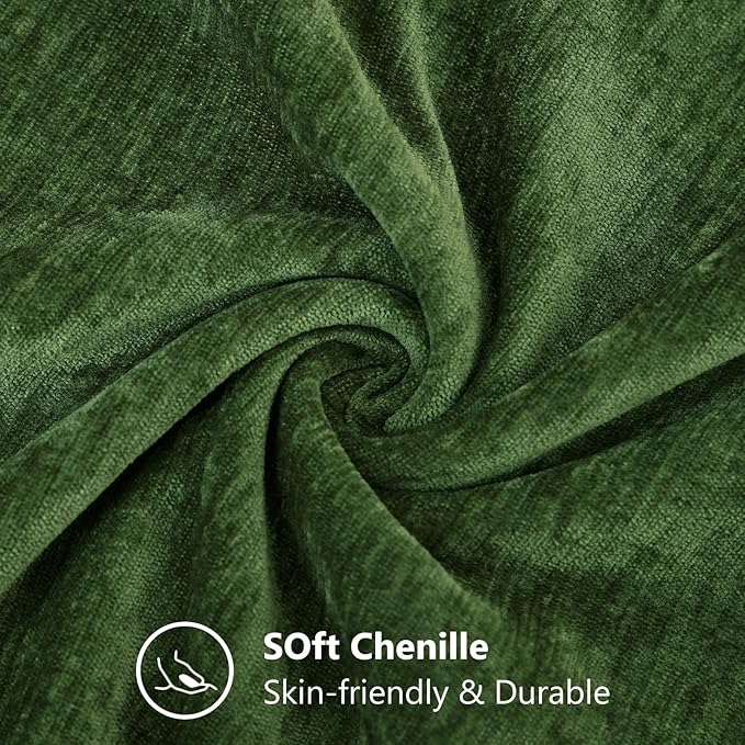 decorUhome Chenille Moss Green Christmas Throw Pillow Covers 24x24 Inch Set of 2, Decorative Soft Couch Pillow Covers Solid Dyed Accent Farmhouse Neutral Square Pillow Cases for Sofa