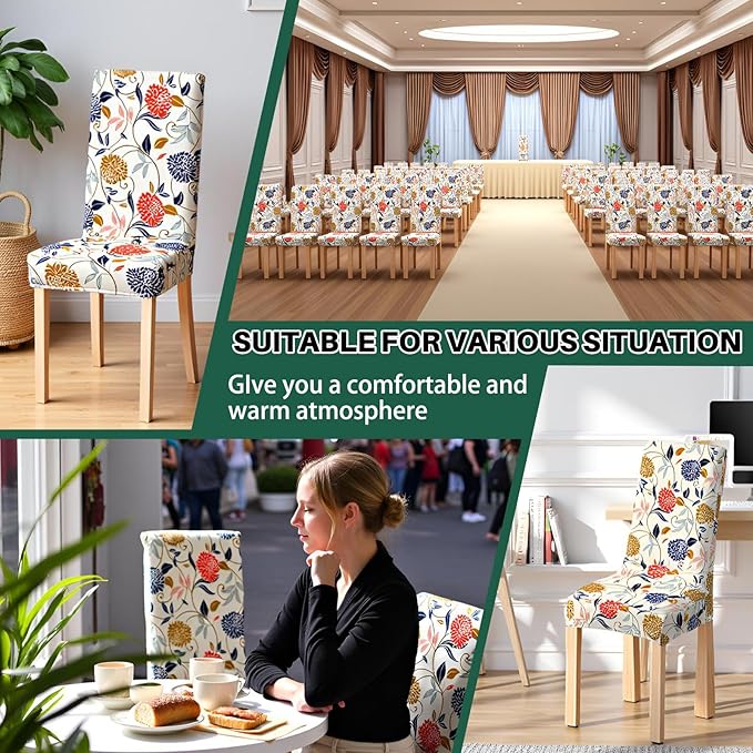 Dioxide High Stretch Chair Covers for Dining Chairs, Washable Dining Chair Covers Set of 6, Soft Kitchen Chairs Seat Covers, Parsons Chair Slipcovers Protectors for Home Hotel Restaurant Banquet