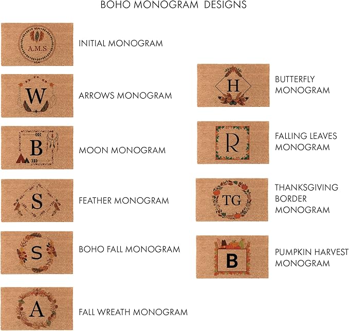 COCO MATS 'N MORE Designer Monogrammed Doormat 18" x 30" w/Vinyl Backing | Wedding Gift | Bohemian Artisanal Design