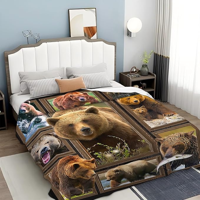 Tijuboni Bear Throw Blanket Bear Gifts for Girls Boys Women Men Kids Adults Soft Flannel Fleece Blanket for Couch Sofa Bed Home Decor 60"x80"