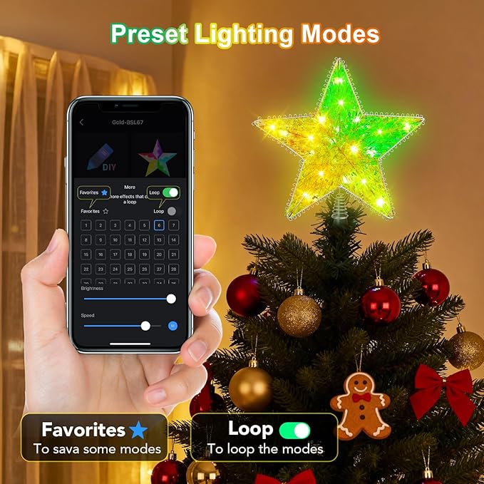 Christmas Tree Star Topper, LED Tree Decorations, UL Certified Colorful Star Tree Topper Lights for Home Garden USB Plug in Xmas Tree New Year Holiday, APP and Remote Control, DIY Dimmer(Silver)
