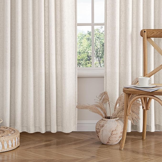 MIULEE Non-See-Through Privacy Linen Curtains 2 Panels, Light Filtering Window Curtains Farnhouse Textured Back Tab Semi Sheer Drapes for Bedroom Living Room, 52 x 108 Inches Long, White