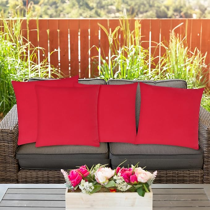 Covers & All Premium Square Throw Pillow Inserts with Covers Set of 4, 18 x 18 Inches Red, Decorative Cushions for Couch Sofa Home Decor Office Travel UV Resistant Waterproof Soft Cushions Pillows