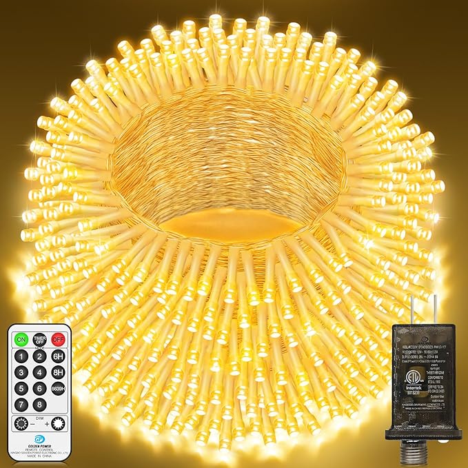 552 FT 1400 LED Christmas Lights Outdoor Decorations Super Long Fairy String Waterproof 8 Modes Timer Clear Wire for Outside House Tree Patio Yard Wedding Party Holiday-Warm White