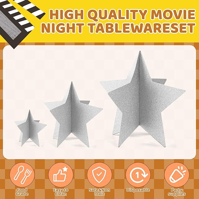 70 Pcs Silver Star Centerpieces for Tables Silver Party Birthday Decorations Sparkle 3D 2025 Graduation Star Table Decor 3 Sizes 8" 5" 3" Christmas Bridal Shower Red Carpet Film Show Theme Party