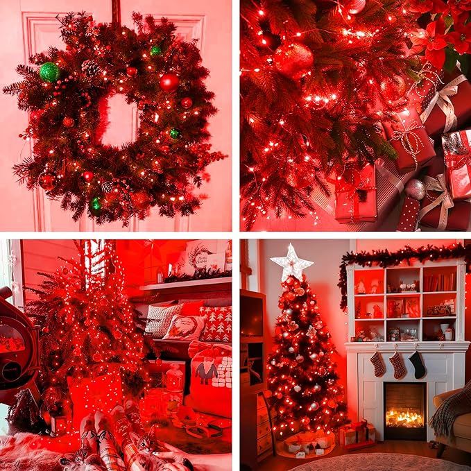 JMEXSUSS 8 Pack 50 LED Christmas Fairy Lights Battery Operated String Lights, 16ft Red Twinkle Fairy Lights Indoor Outdoor Waterproof for Mason Jars Bedroom Party Wedding Christmas Decorations