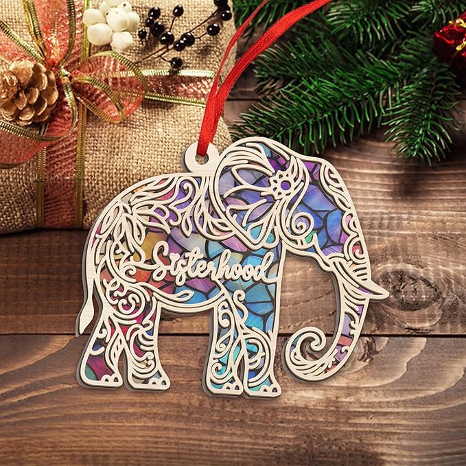 GEEMBI Christmas Birthday Gifts for Women Friendship - Suncatcher Christmas Ornaments 2025 with Card - Thank You Elephant Gifts for Women Best Friends Bestie Sisters, Elephant Ornaments for Sisterhood
