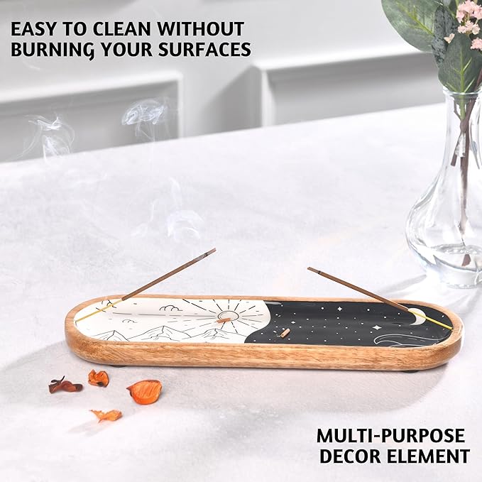 Folkulture Incense Holder or Burner | Modern Insense Stick Holder | Incense Ash Catcher or Holder for Home | Wooden Incence Tray for Gifting, | Yin Yang - 12 Inches for Women