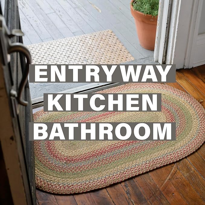 Azalea Oval Braided Rugs 20x30 - Vibrant Multicolored Rug for Kitchen & Entryways, Durable and Low Maintenance No-Shed Jute