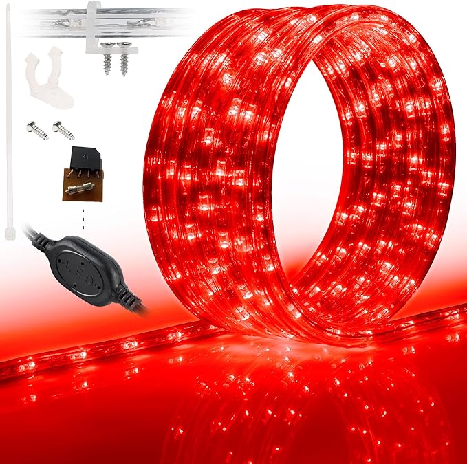 WYZworks 1116LEDs, 100ft LED Outside Rope Lights, Waterproof Permanent Outdoor ETL Certified Connectable Clear Tube, Christmas Palm Tree Holiday Decorative Landscape Patio Accent Lighting - Red