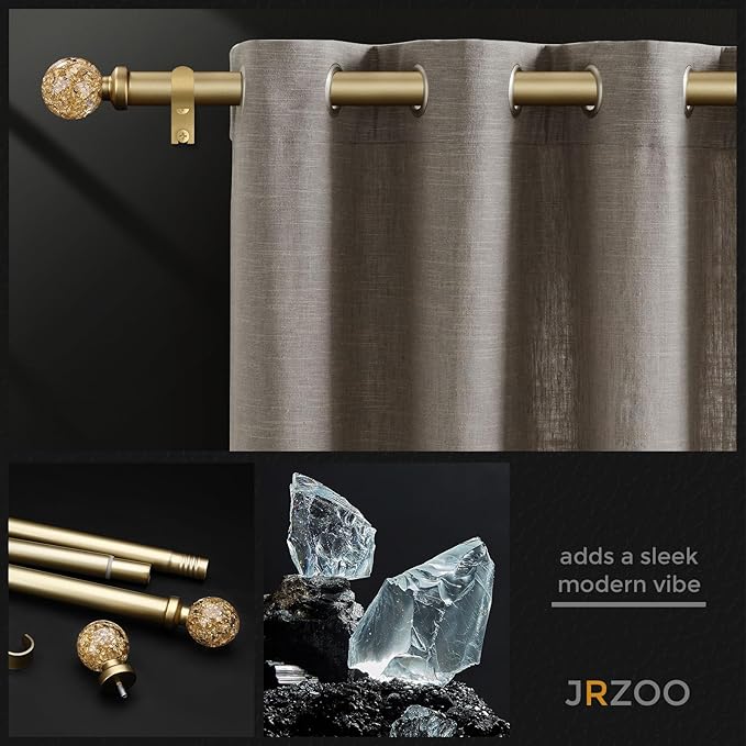 Gold Curtain Rods for Windows 66 to 120 Inch, 1'' Heavy Duty Adjustable Drapery Rod with Unique Crystal Ball Finials, Modern Decorative Curtain Rod,Size; 30-120''