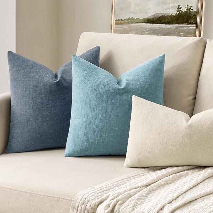 MIULEE Smoke Blue Couch Pillow Covers 12x20 Inch, Set of 2 Soft Chenille Decorative Lumbar Throw Pillow Covers Summer Farmhouse for Sofa Living Room Bed