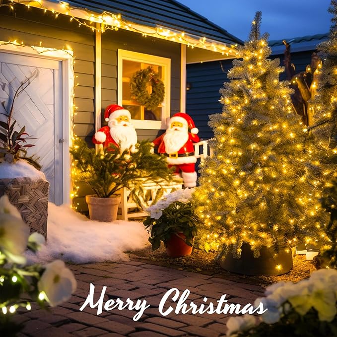 JMEXSUSS 500 LED Warm White Christmas Lights Indoor Outdoor, 163ft Clear Wire Plug-in String Lights Bedroom, 8 Modes Remote Control Christmas Tree Light for Bedroom Tree Classroom