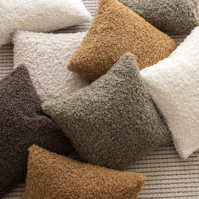Foindtower 2 Pieces 24x24 Inch Bronze, Faux Fur Throw Pillow Cover Accent Sherpa Pillow Fuzzy Soft Pillowcases Sheepskin Decorative Fleece Cushion Case for Bed Couch Living Room