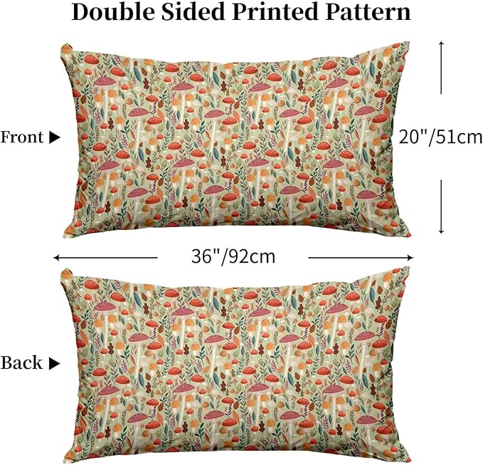 Boho Pillow Protectors with Zipper Standard Size Fun Mushroom Botanical Print Pillow Covers Set of 2 Rustic Nature Plant Bed Pillowcases Spring Colorful Floral Bed Pillow Covers 36"X20"