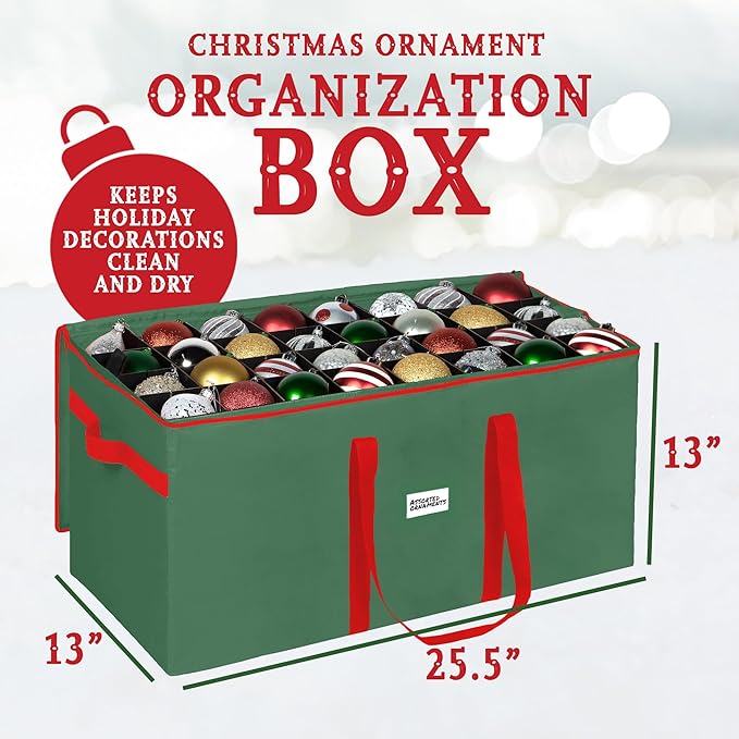 Christmas Ornament Storage Container,Box Stores Up to 128-3 inch ornaments, Adjustable Dividers, Large Organizer Bin to Protect and Store Holiday Décor - Green