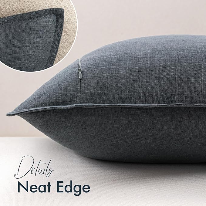 Woaboy 24x24 Inch Euro Sham Set of 2 Decorative Linen Solid Throw Pillow Covers Boho Accent Farmhouse Couch Pillowcases Modern Netural Home Decor for Bed Couch Sofa Living Room,Dark Gray
